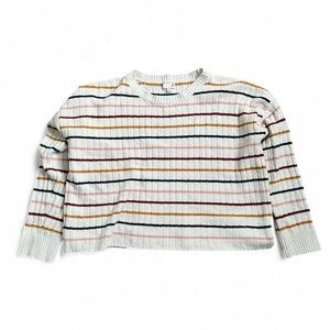 SO Cream Ribbed Sweater with Mustard, Navy, Blush and Burgundy Stripes
